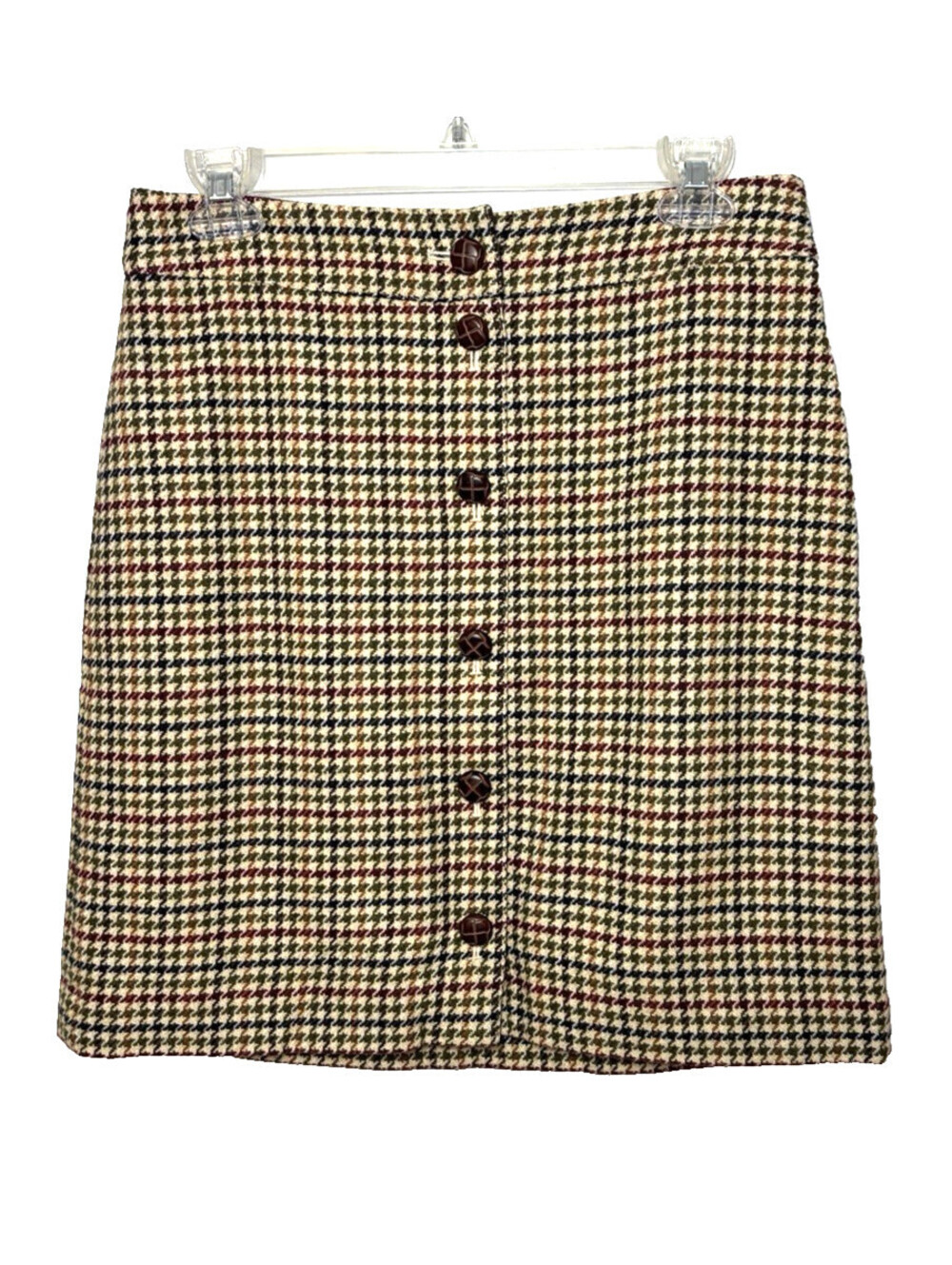 Talbots Button Front Wool Blend Skirt Houndstooth Plaid Above the Knee 6 Petite